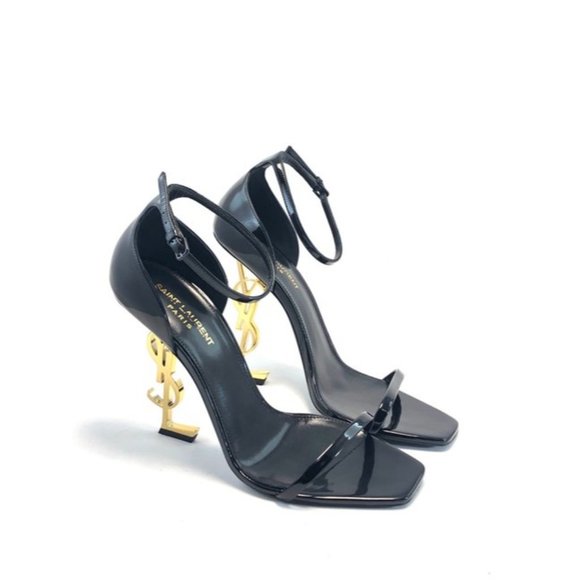 SAINT LAURENT Black and Gold Patent Leather Opyum Sandals Eu:41 - Picture 2 of 9